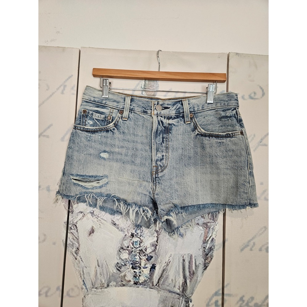 Levis 501 Original Denim Shorts 29 Light Wash Blue Distressed Cut Off High Rise